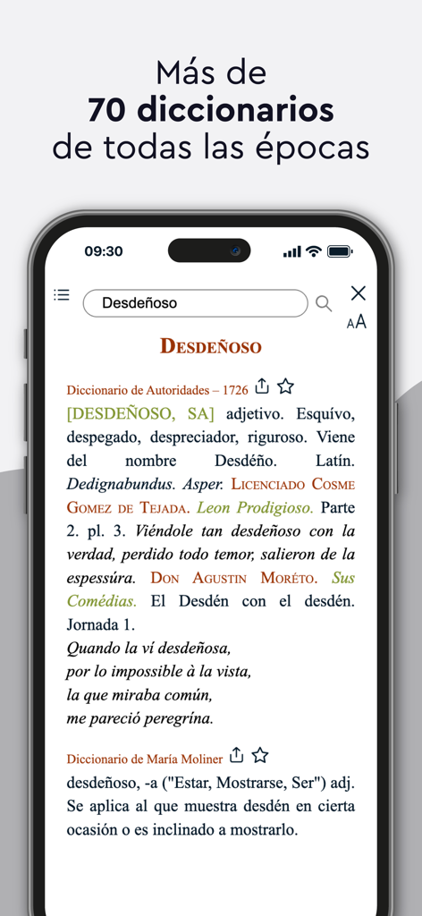 El Libro Total - Interface of El Libro Total app showing definitions of a Spanish word from historical dictionaries