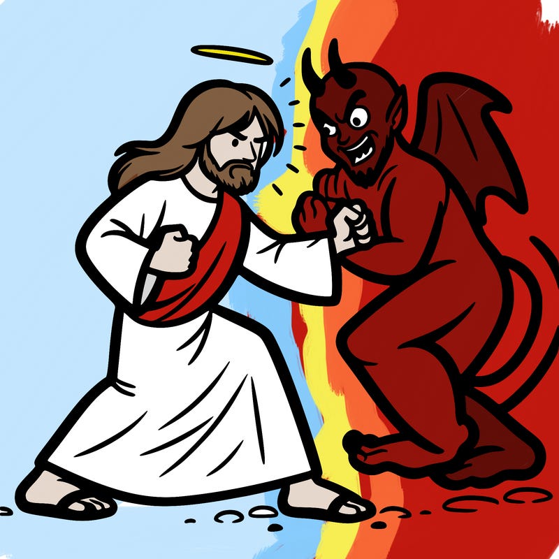 jesus fighting the devil