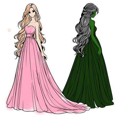 realistic woman with long flowing dress