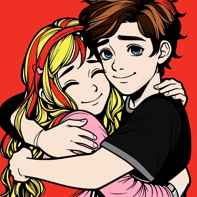 two best friends a girl and a boy hugging realistic