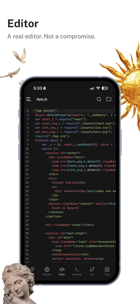 Lunel - Lunel mobile development environment code editor interface