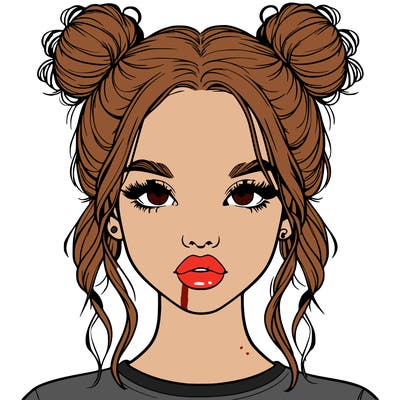 realistic girl with two buns in hair and lips