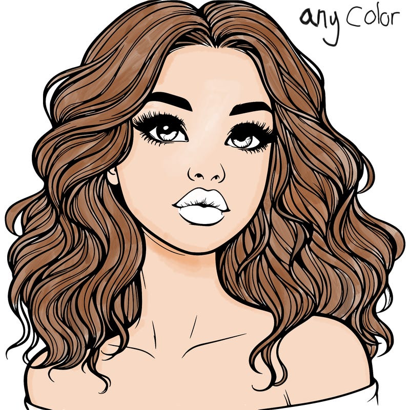 realistic girl with wavy hair and lips