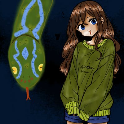 manga teen girl  in a sweater and baggy pants
