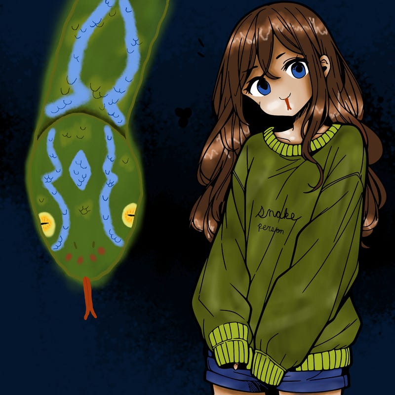 manga teen girl  in a sweater and baggy pants