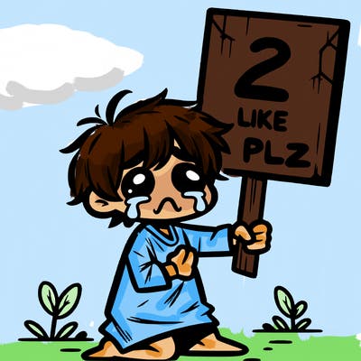 small poor toddler crying with sign that says 2 like plz