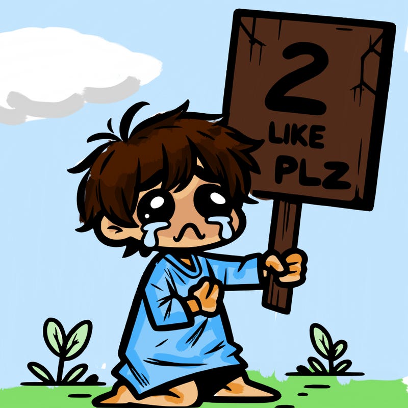 small poor toddler crying with sign that says 2 like plz