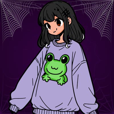 girl wearing frogging sweatshirt