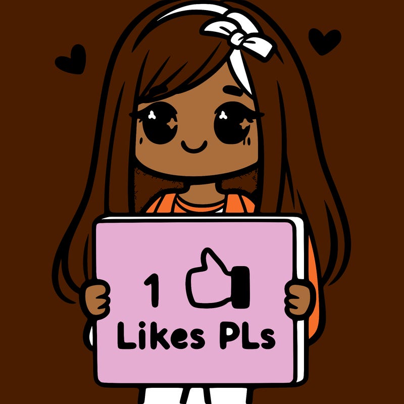 girl holding a sign saying 10 likes pls