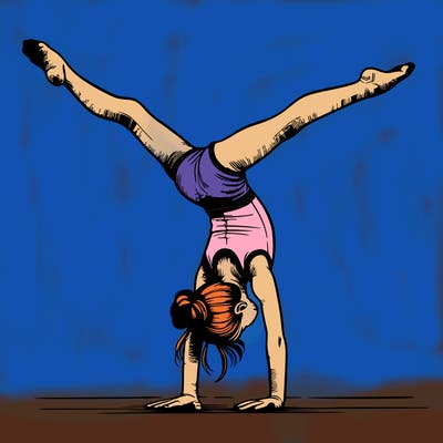 realistic gymnastic hand stand girl in four splits