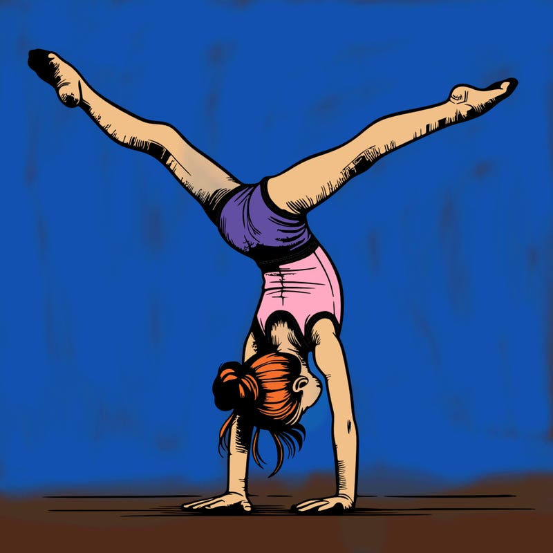 realistic gymnastic hand stand girl in four splits