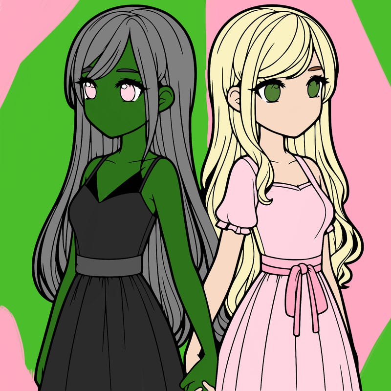 realistic girls holding hands looking the other way