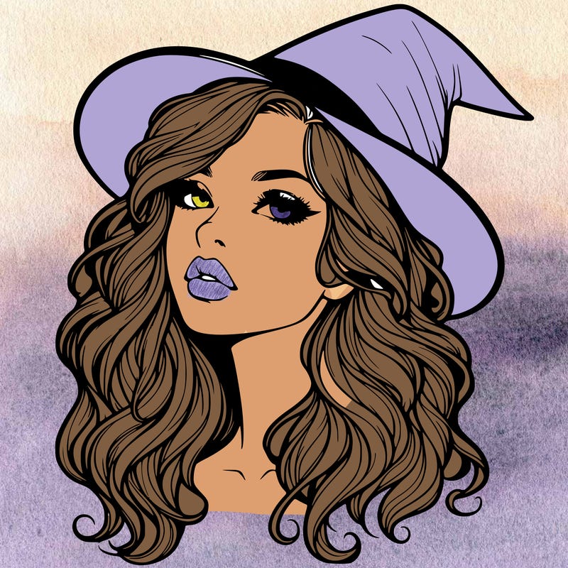 realistic witch girl with wavy hair and lips
