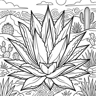 Explore the wonders of the desert with this engaging coloring page featuring a magnificent agave succulent plant. Perfect for kids aged 4-8, it combines balanced line art with an exciting desert landscape to spark creativity.