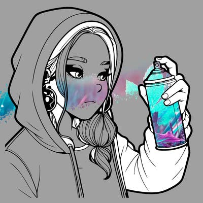 a realistic girl, spray painting