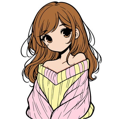 shy pretty girl wearing a sweater that is falling off one shoulder portrait