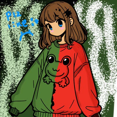 girl wearing frogging sweatshirt