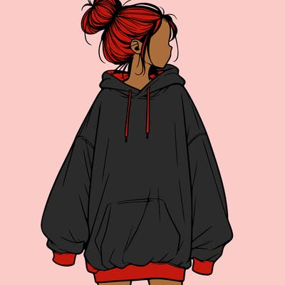 realistic girl with a oversized sweatshirt on and a bun