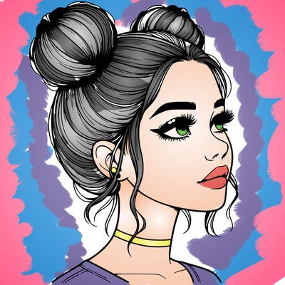 realistic girl with buns on the top of her head