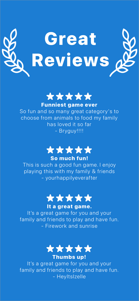 A collection of positive five star user reviews for the Draw and Guess Words mobile game