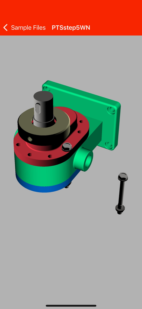 3D-Viewer - Una representación de pieza mecánica 3D multicolor en una interfaz de aplicación móvil