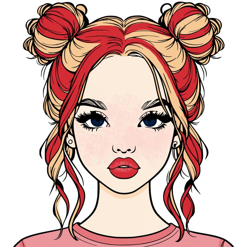 realistic girl with two buns in hair and lips