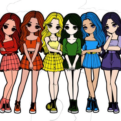 a group of girls realistic