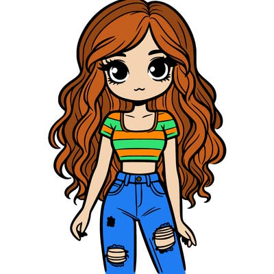 a girl with long wavy hair and has a crop top and ripped jeans on