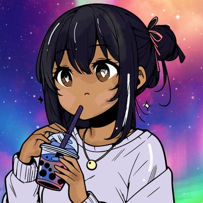 manga character drinking boba