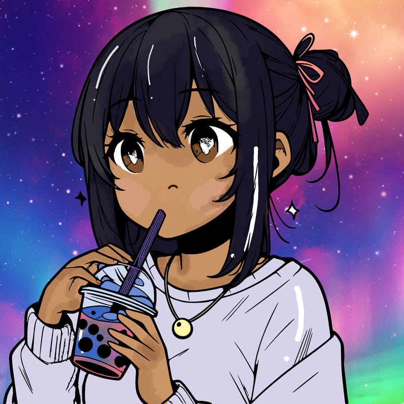 manga character drinking boba