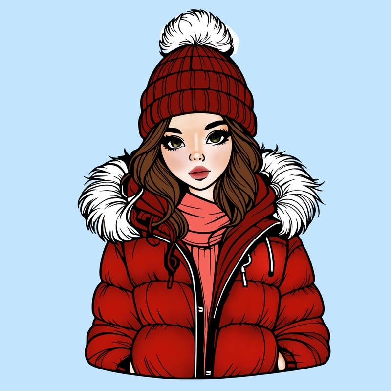 realistic girl with beanie and puff jacket