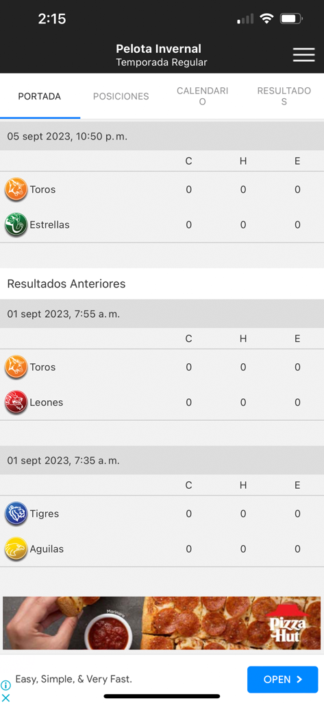 Pelota Invernal - Pelota Invernal app showing Dominican baseball scores and game schedule