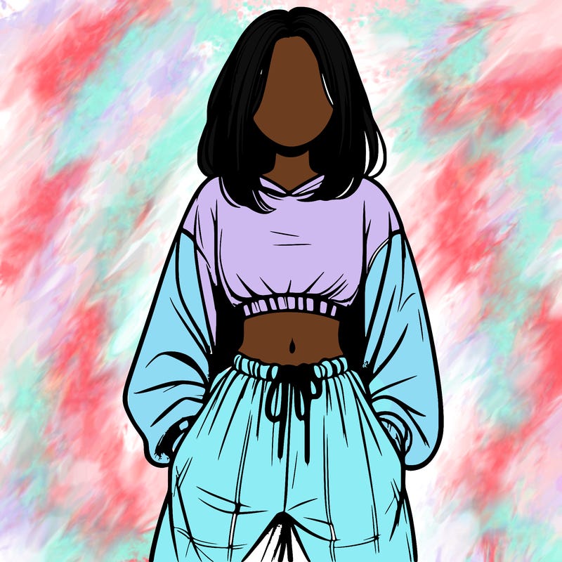 realistic girl faceless with baggy pants and a crop top