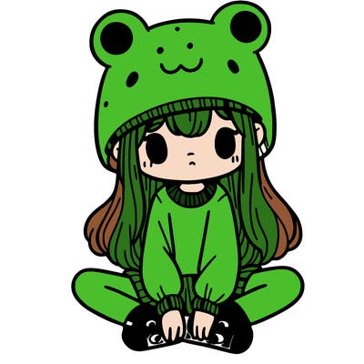 a girl wearing a frog hat and some frog socks