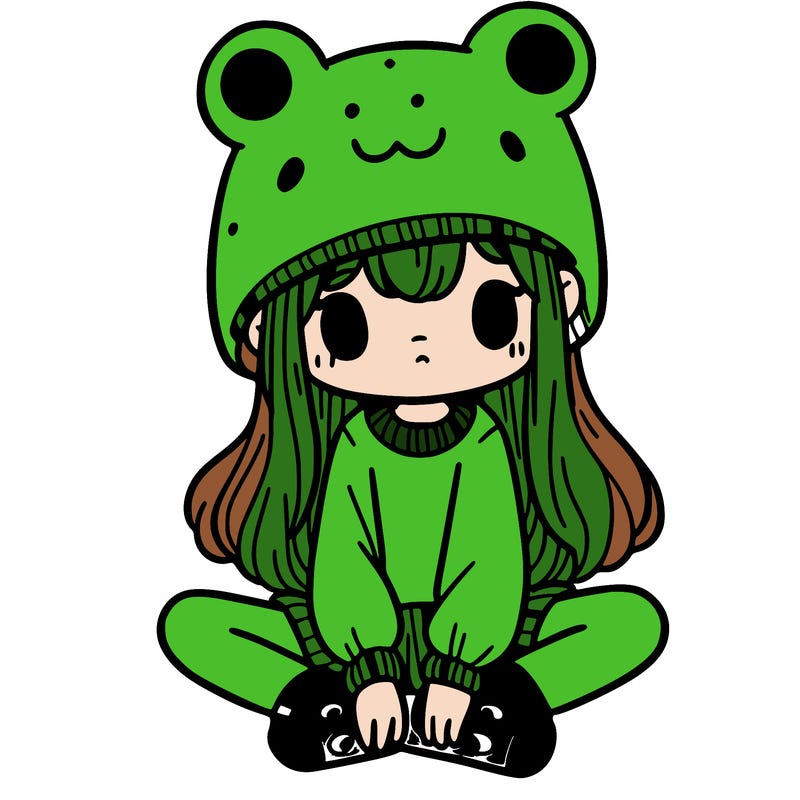 a girl wearing a frog hat and some frog socks