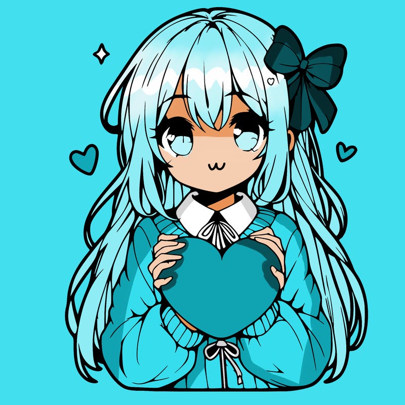 anime girl holding a heart balloon
