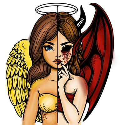 realistic angel half demon