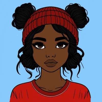 realistic girl with buns in her hair with a beanie on