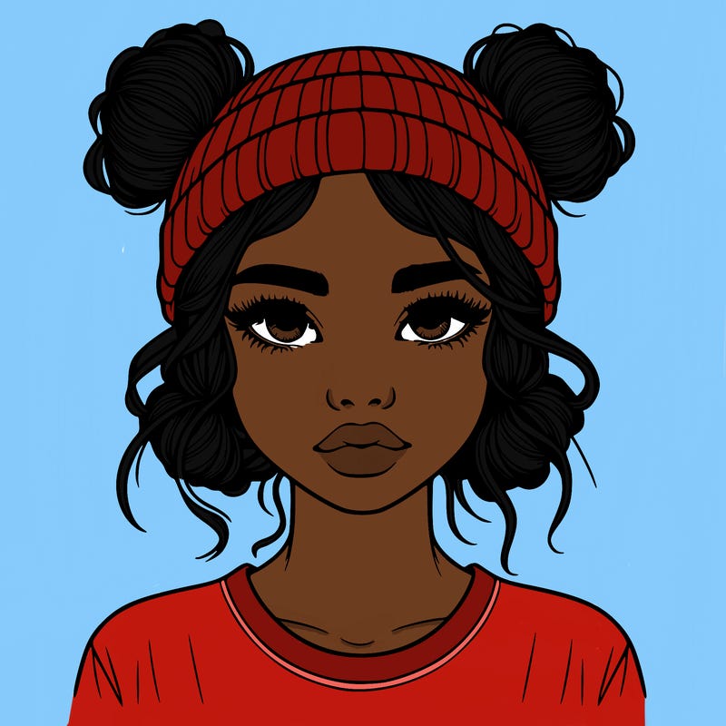 realistic girl with buns in her hair with a beanie on
