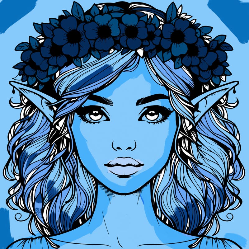 realistic female elf with flower crown