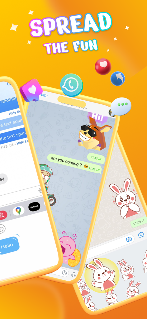 Funny Emoji - WASticker Maker - Vista previa de la aplicación Funny Emoji sticker maker mostrando stickers personalizados en una interfaz de chat