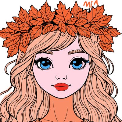 realistic girl with fall leaf crown