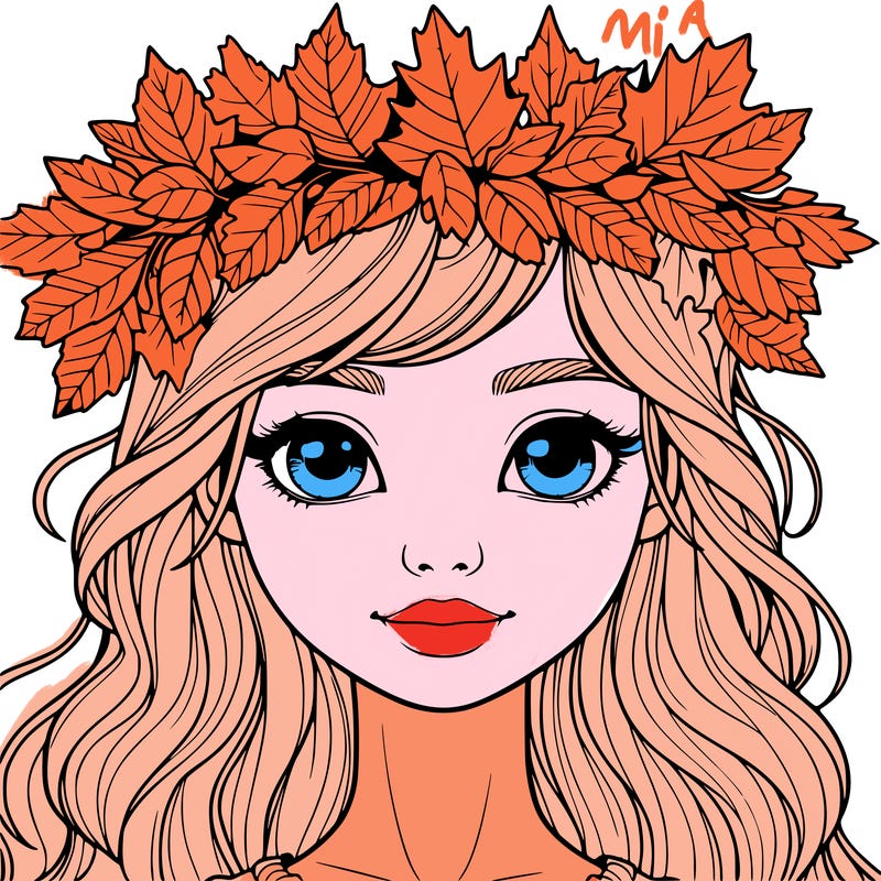 realistic girl with fall leaf crown