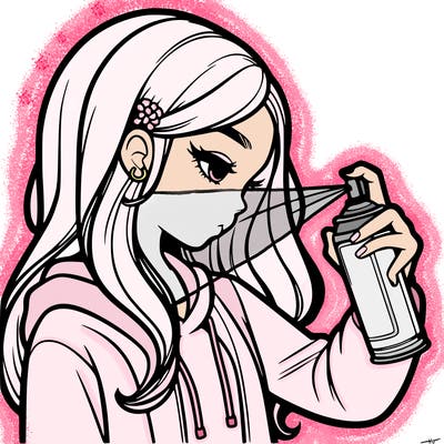 a realistic girl spray painting