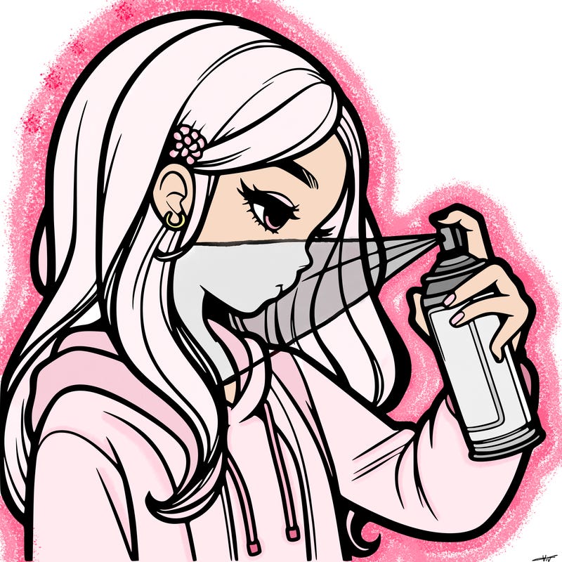 a realistic girl spray painting
