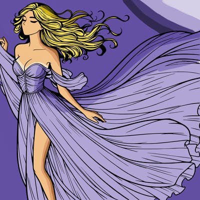 realistic woman in dress flowing the the wind