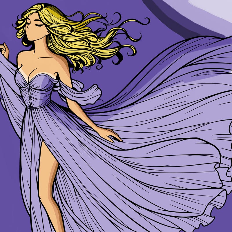 realistic woman in dress flowing the the wind