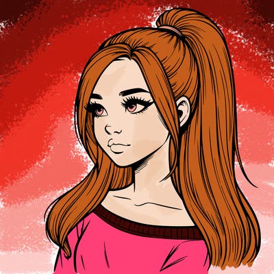 realistic girl with a high ponytail