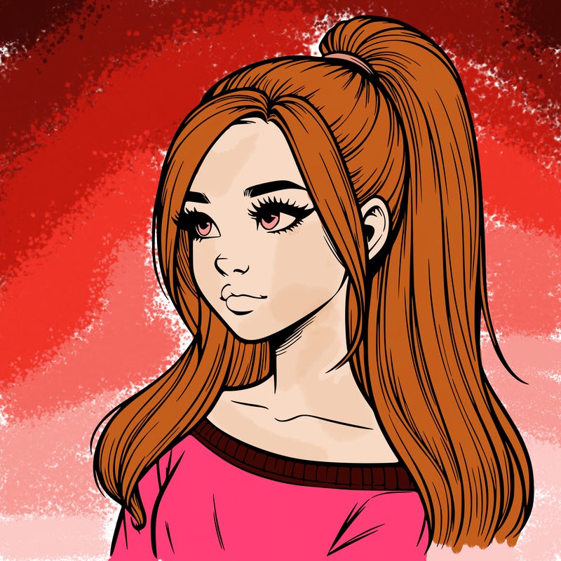 realistic girl with a high ponytail