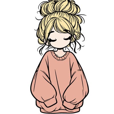 girl with baggy sweatshirt and messy bun